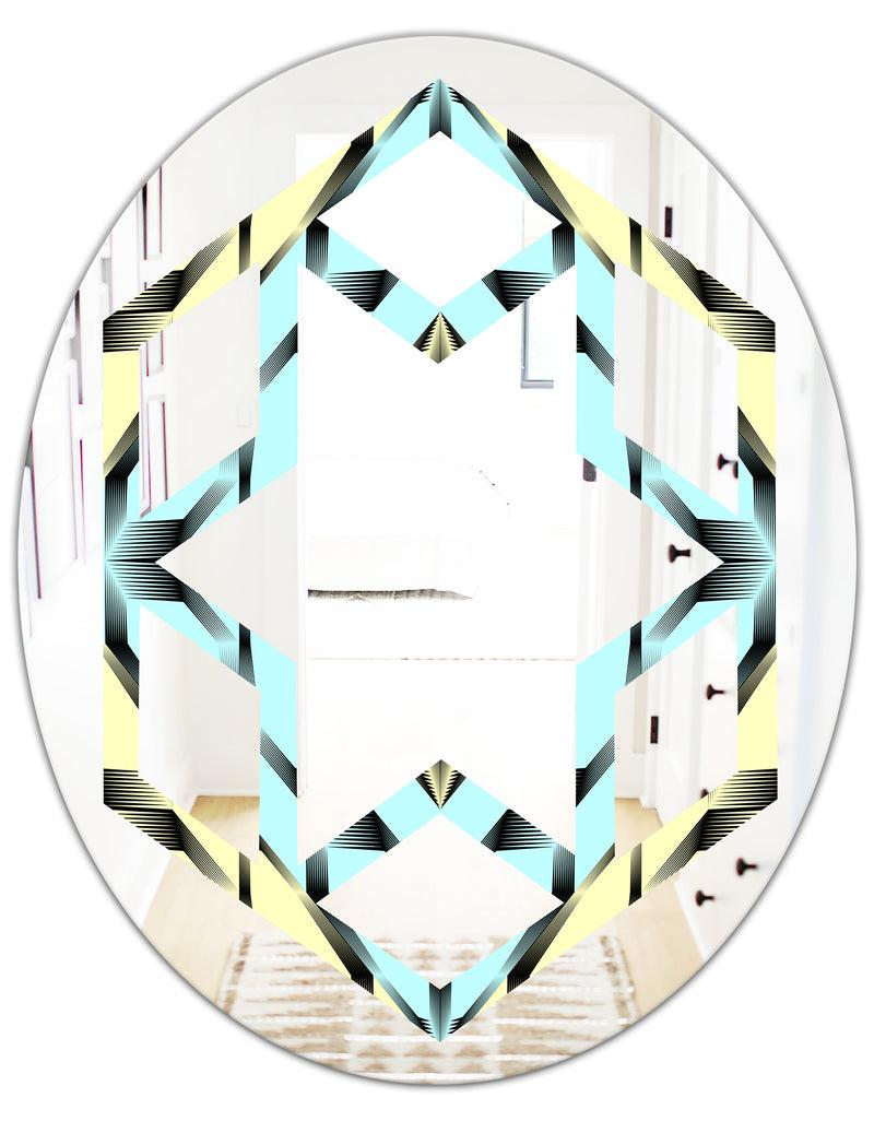 DesignQ Black And White Fashion Ornament - Modern Round Or Oval Wall Mirror - Hexagon Star