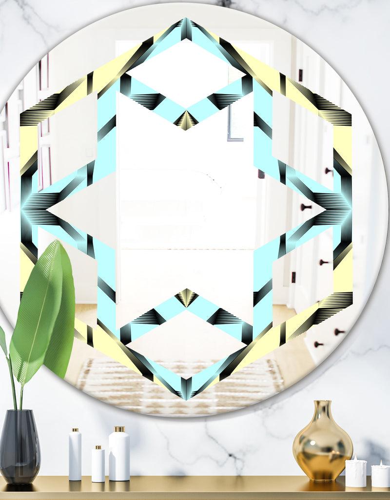 DesignQ Black and White Fashion Ornament - Modern Round or Oval Wall Mirror - Hexagon Star