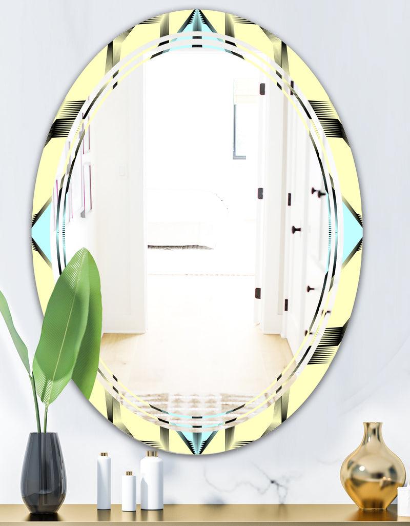 DesignQ Black And White Fashion Ornament - Modern Round Or Oval Wall Mirror - Triple C