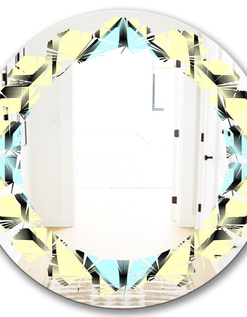 DesignQ Black And White Fashion Ornament - Modern Round Or Oval Wall Mirror - Leaves