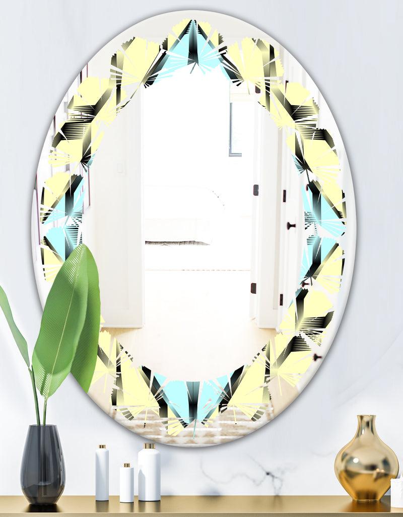 DesignQ Black And White Fashion Ornament - Modern Round Or Oval Wall Mirror - Leaves
