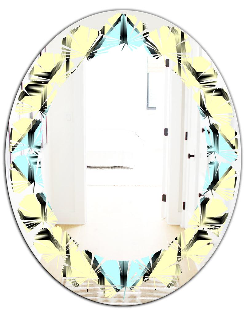 DesignQ Black And White Fashion Ornament - Modern Round Or Oval Wall Mirror - Leaves