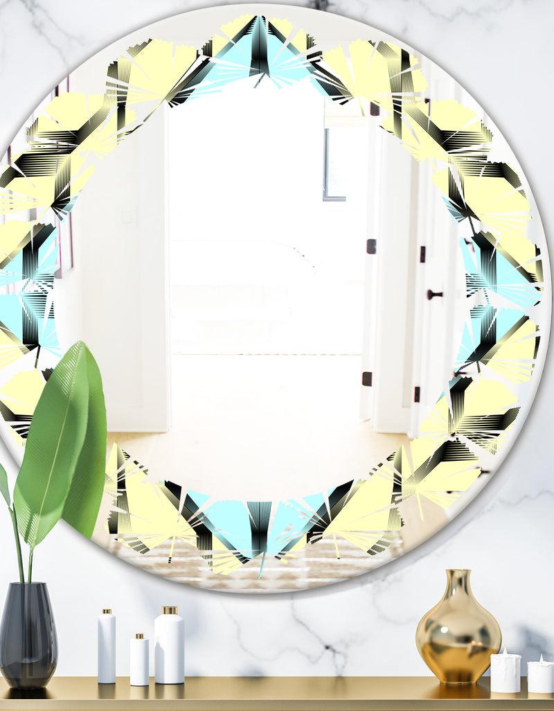 DesignQ Black and White Fashion Ornament - Modern Round or Oval Wall Mirror - Leaves