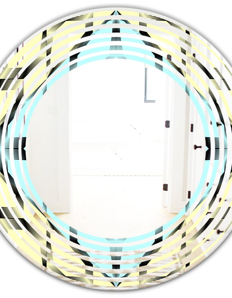 DesignQ Black And White Fashion Ornament - Modern Round Or Oval Wall Mirror - Wave