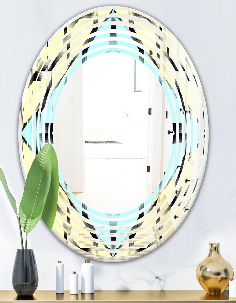 DesignQ Black And White Fashion Ornament - Modern Round Or Oval Wall Mirror - Wave