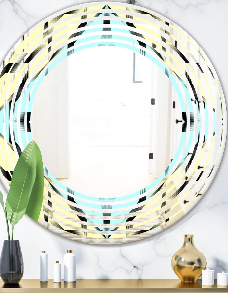 DesignQ Black and White Fashion Ornament - Modern Round or Oval Wall Mirror - Wave