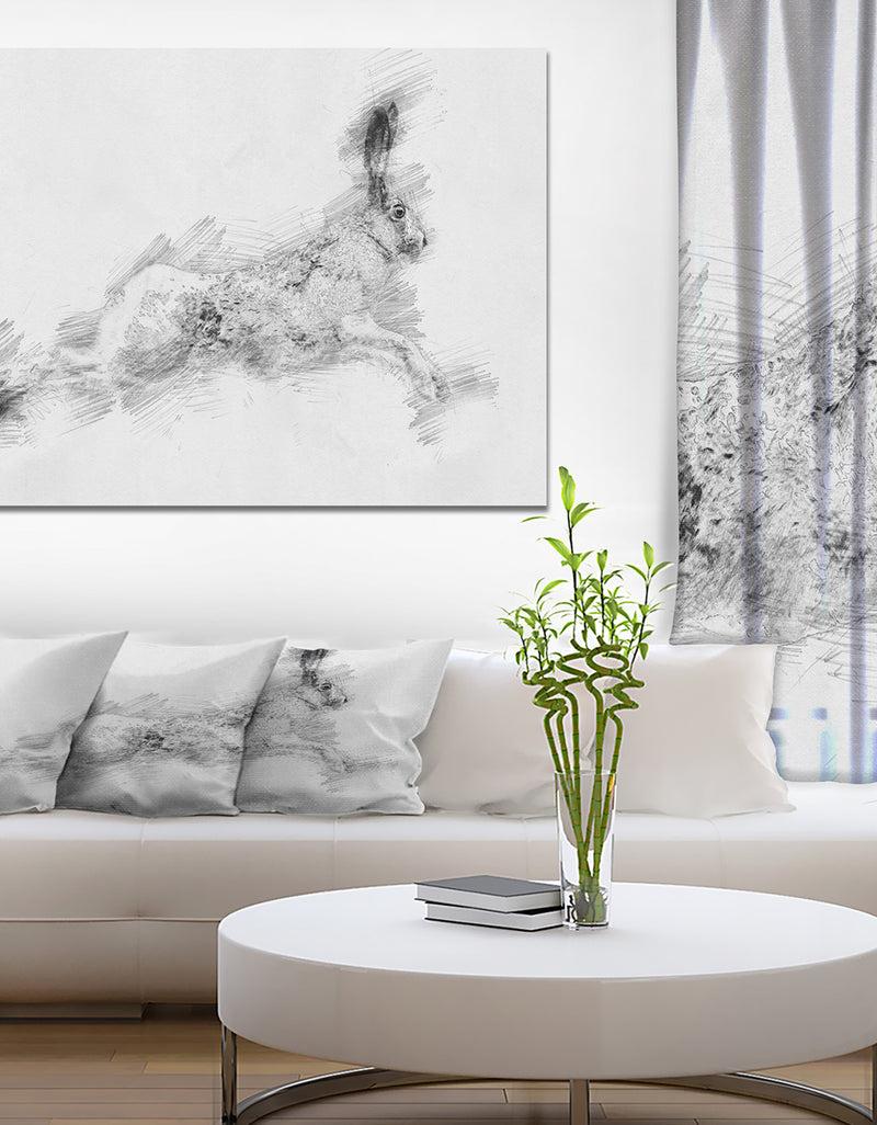 DesignQ Black and White Hare Sketch - Animals Painting Print on Wrapped Canvas