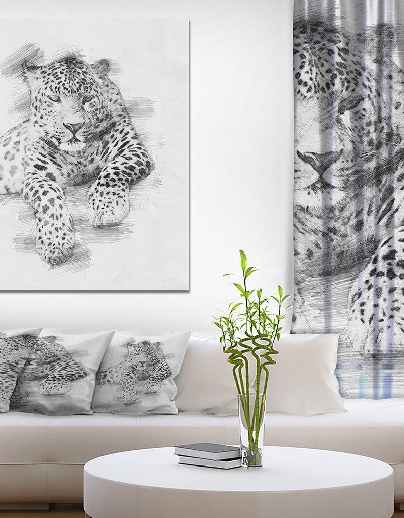 DesignQ Black and White Leopard Pencil Sketch - Animals Painting Print on Wrapped Canvas