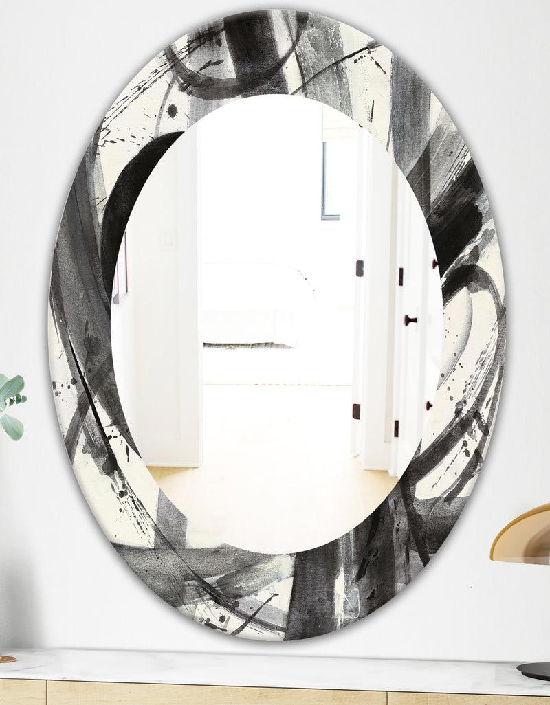 DesignQ Black And White Minimalistic Painting - Modern Mirror - Oval Or Round Wall Mirror