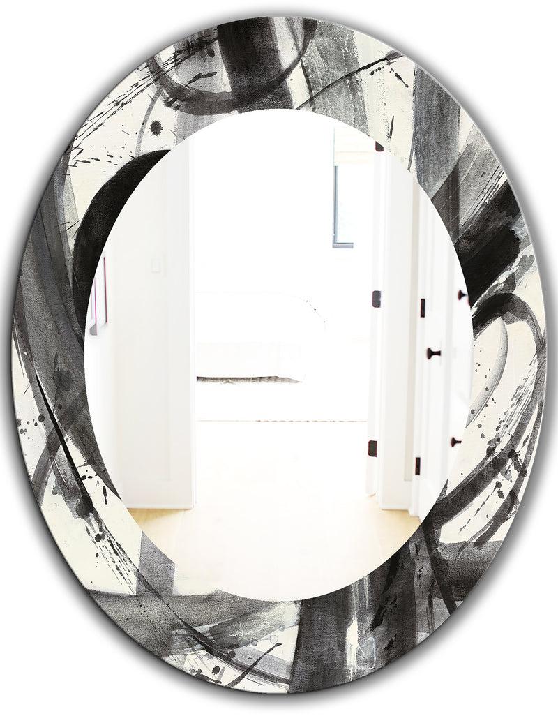 DesignQ Black And White Minimalistic Painting - Modern Mirror - Oval Or Round Wall Mirror