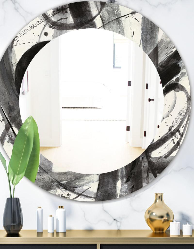 DesignQ Black and White Minimalistic Painting - Modern Mirror - Oval or Round Wall Mirror