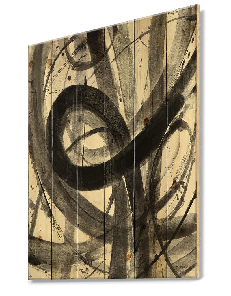DesignQ Black And White Minimalistic Painting - Modern & Transitional Print On Natural Pine Wood