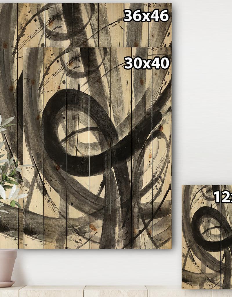 DesignQ Black And White Minimalistic Painting - Modern & Transitional Print On Natural Pine Wood