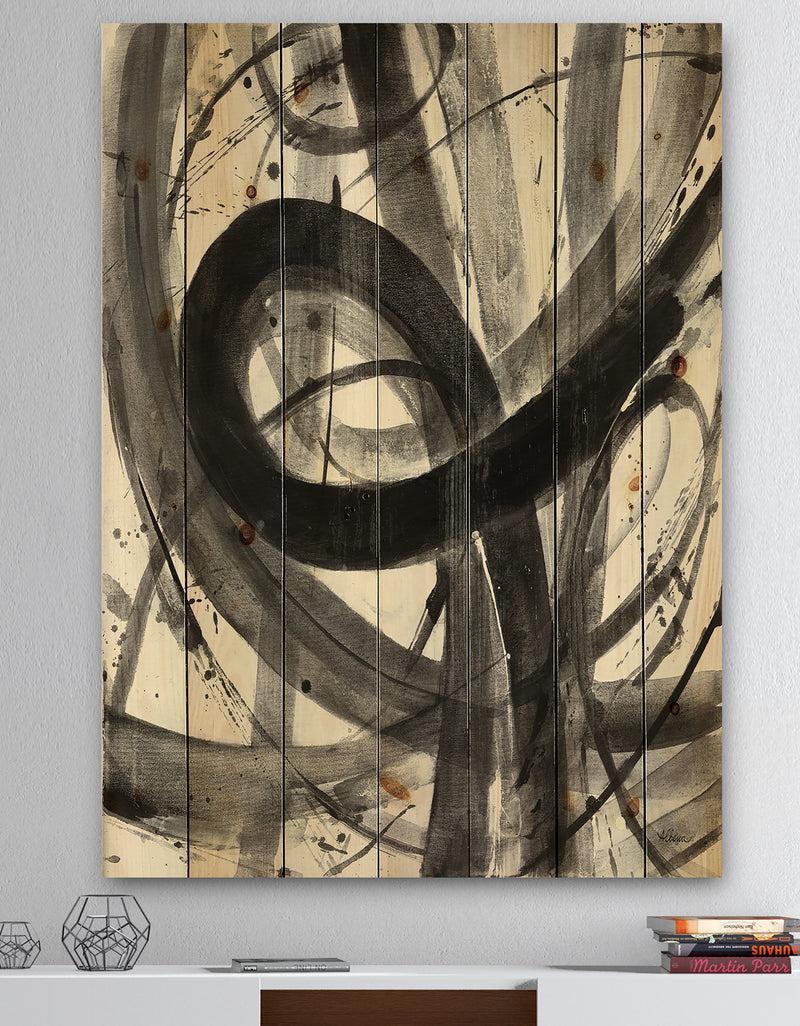 DesignQ Black and White Minimalistic Painting - Modern & Transitional Print on Natural Pine Wood