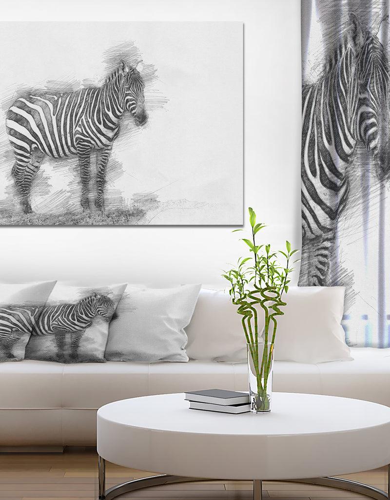 DesignQ Black and White Zebra Sketch - Animals Painting Print on Wrapped Canvas