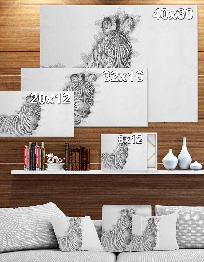 DesignQ Black And White Zebra Spencil Ketch - Animals Painting Print On Wrapped Canvas