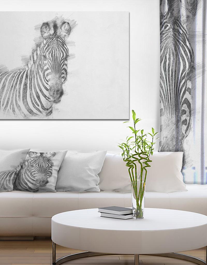 DesignQ Black and White Zebra Spencil ketch - Animals Painting Print on Wrapped Canvas