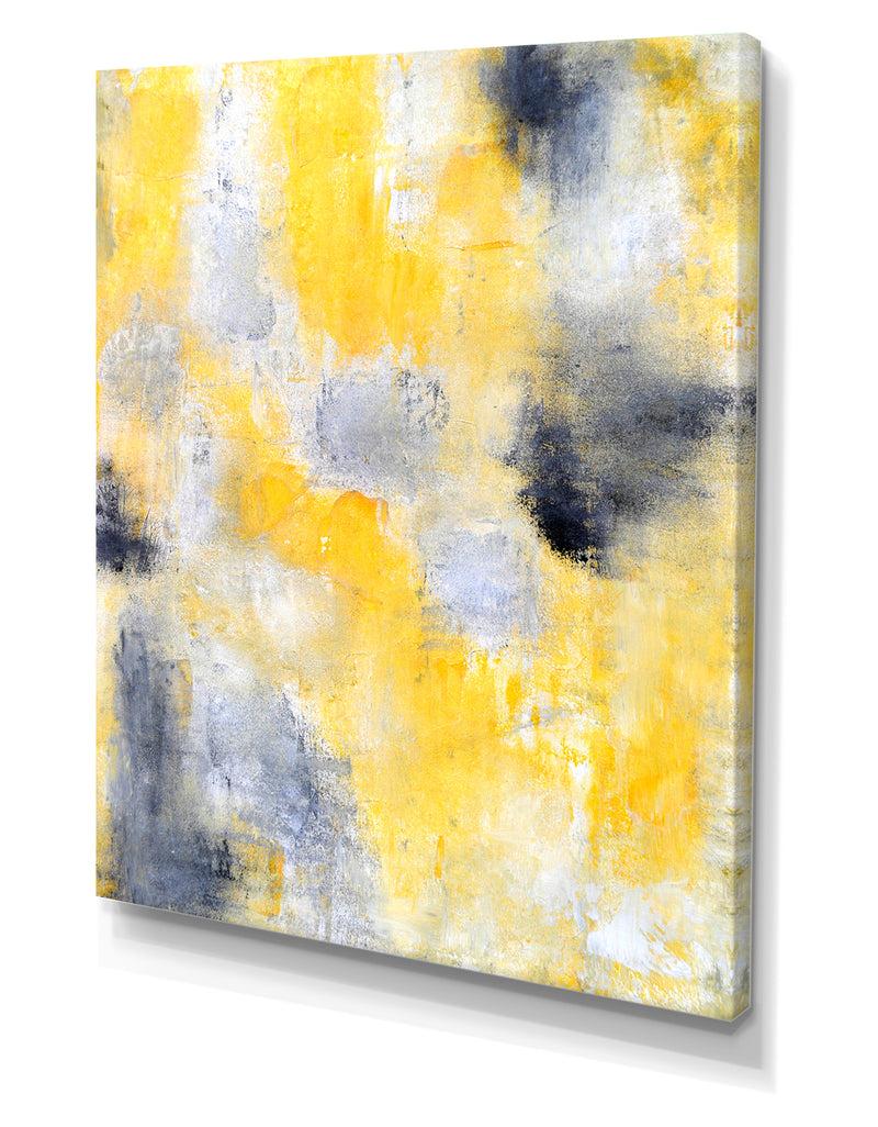 DesignQ Black And Yellow Abstract Art Painting - Modern Canvas Wall Art