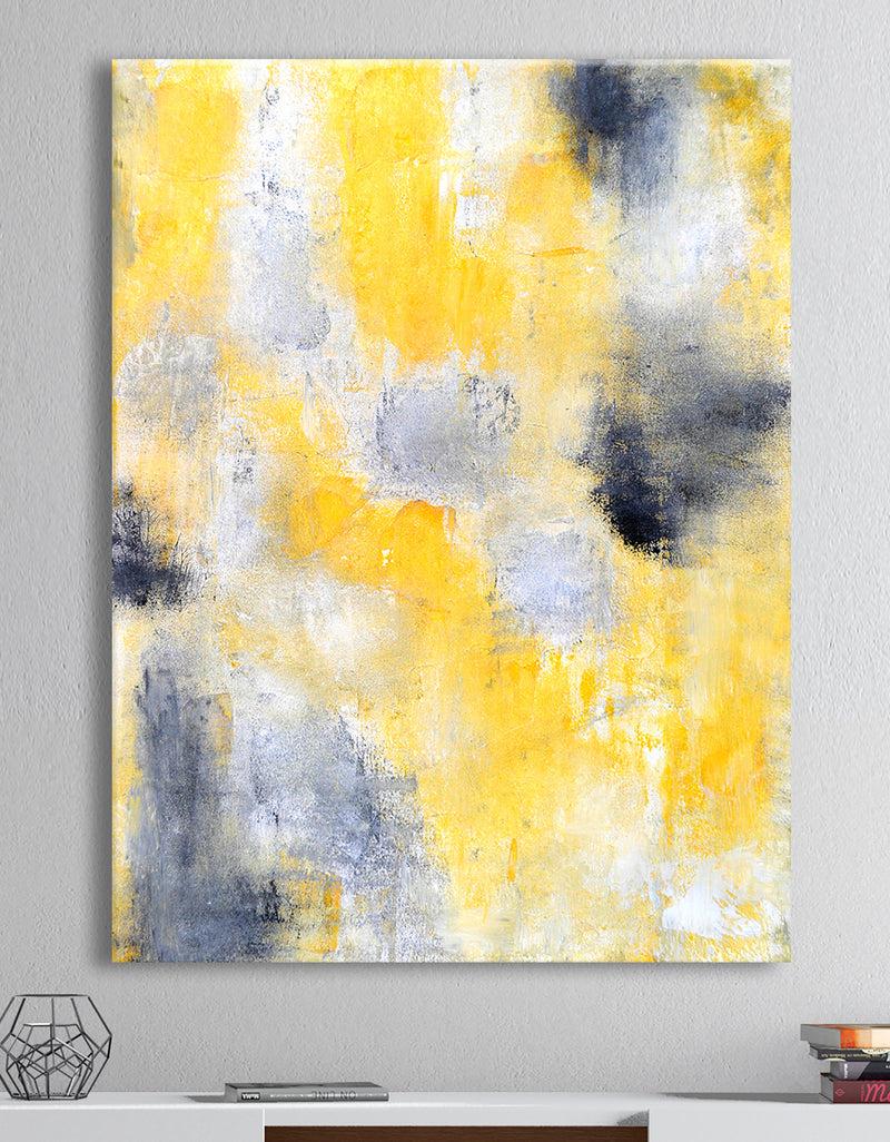 DesignQ Black and Yellow Abstract Art Painting - Modern Canvas Wall Art