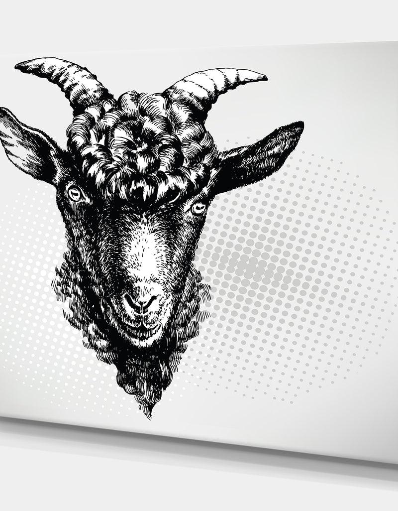 DesignQ Black Goat - Farmhouse Animal Painting Print On Wrapped Canvas