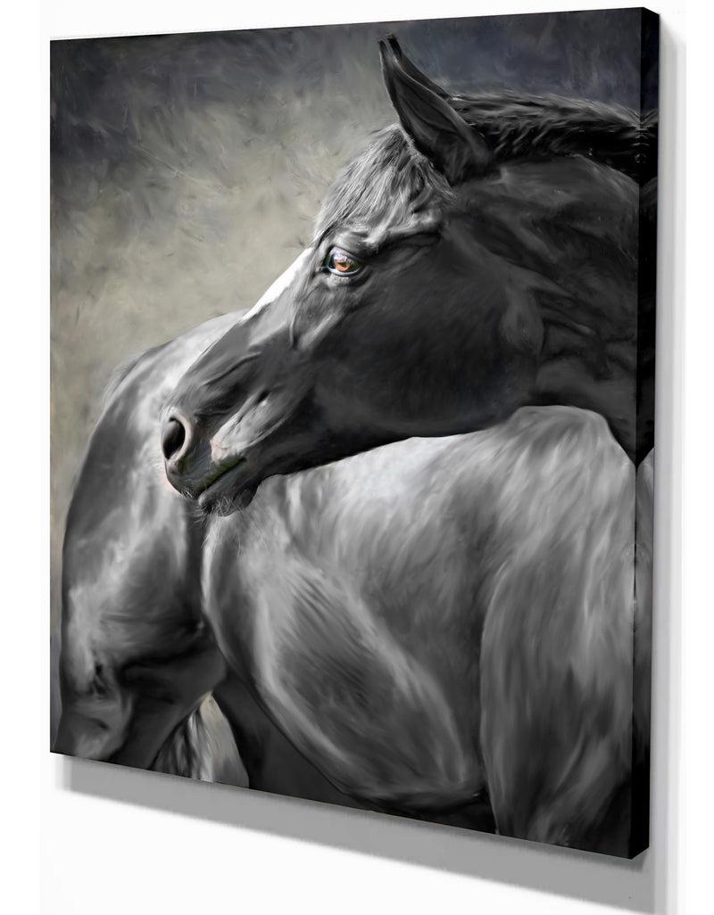 DesignQ Black Horse - Farmhouse Animal Painting Print On Wrapped Canvas
