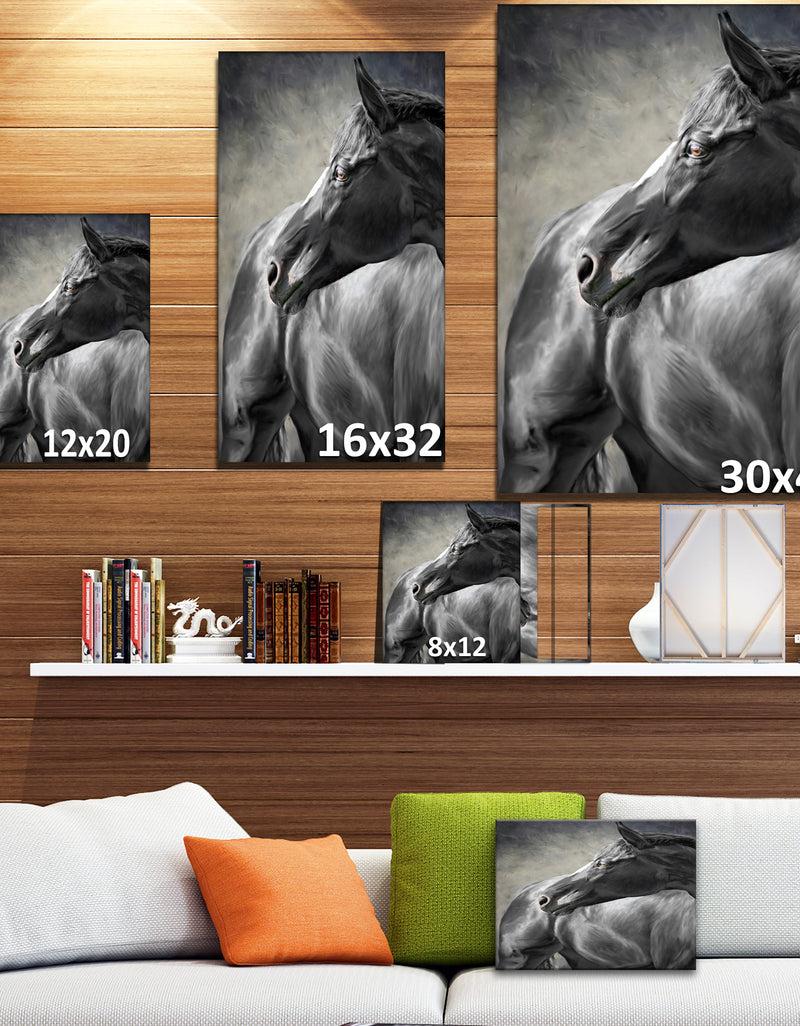 DesignQ Black Horse - Farmhouse Animal Painting Print On Wrapped Canvas