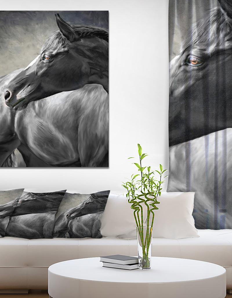 DesignQ Black Horse - Farmhouse Animal Painting Print on Wrapped Canvas