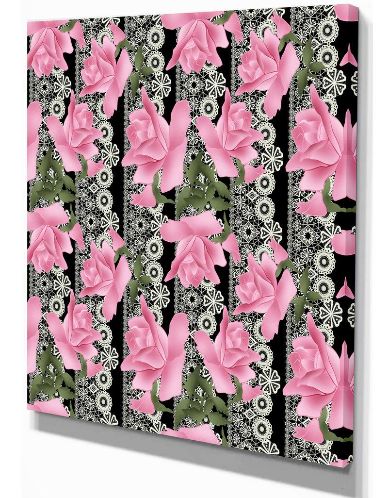 DesignQ Black Lacy Roses Pattern - Digital Art On Wrapped Canvas