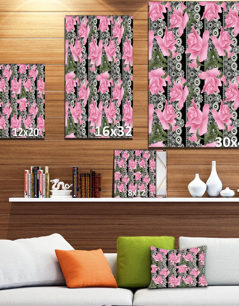 DesignQ Black Lacy Roses Pattern - Digital Art On Wrapped Canvas