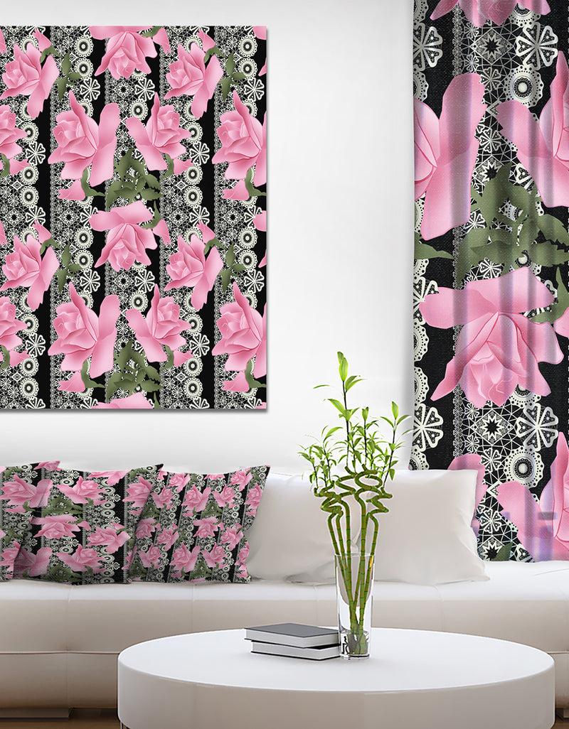 DesignQ Black Lacy Roses Pattern - Digital Art On Wrapped Canvas