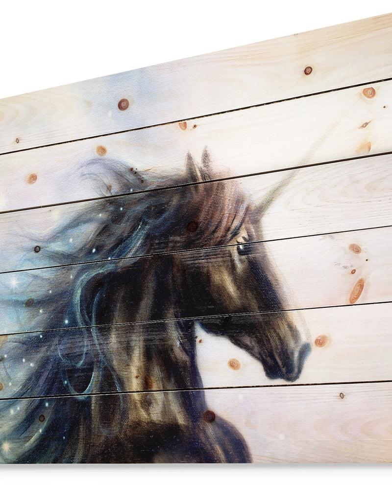 DesignQ Black Unicorn - Bohemian Print On Natural Pine Wood