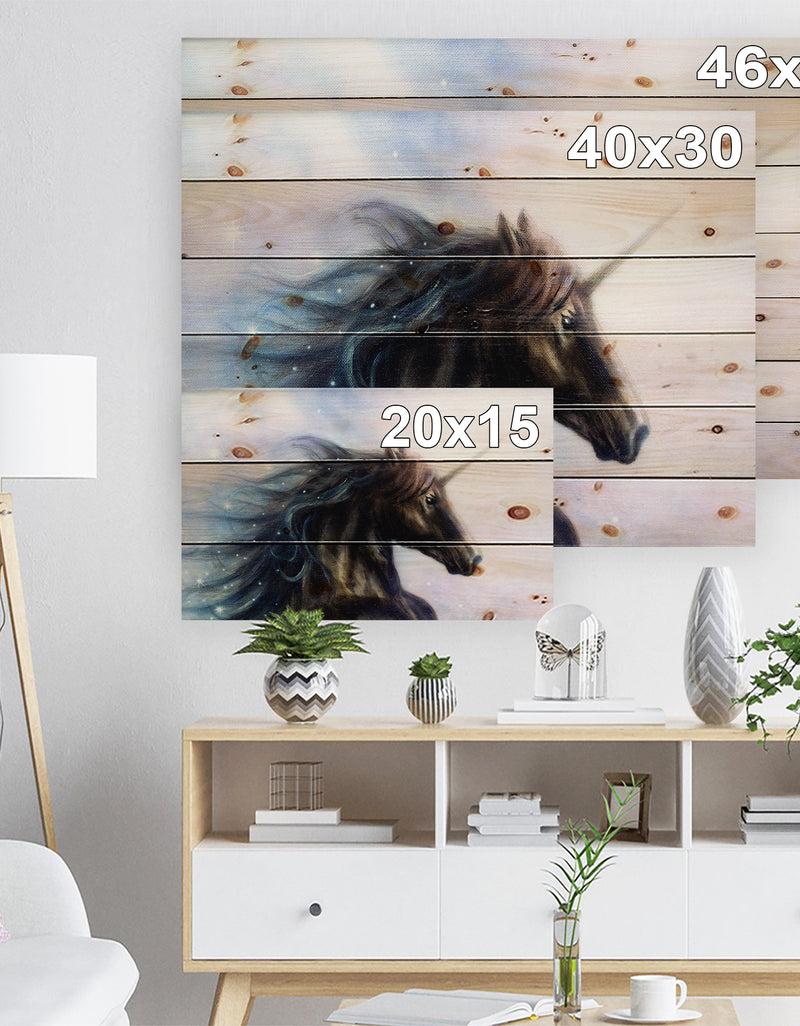 DesignQ Black Unicorn - Bohemian Print On Natural Pine Wood