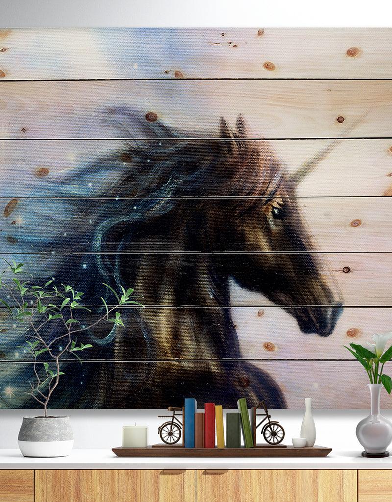 DesignQ Black Unicorn - Bohemian Print on Natural Pine Wood