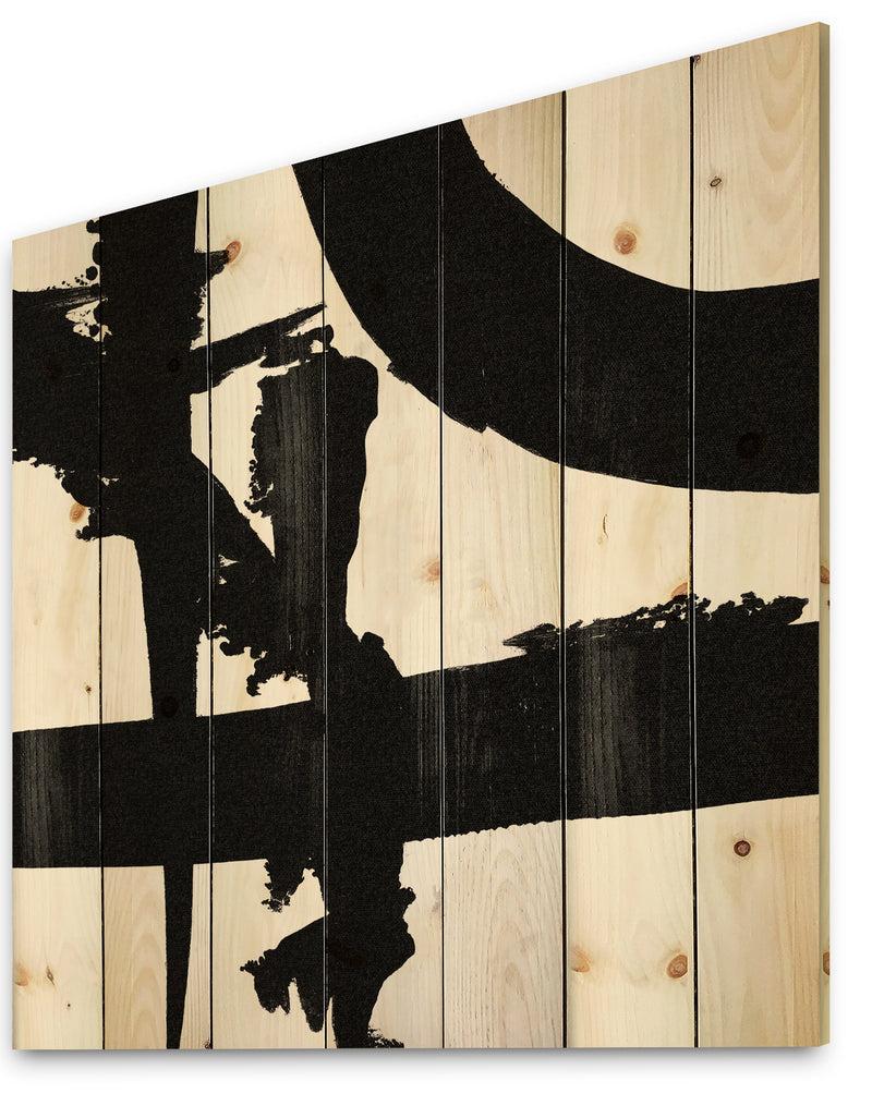 DesignQ Black & White Crossing Paths I - Modern & Contemporary Print On Natural Pine Wood