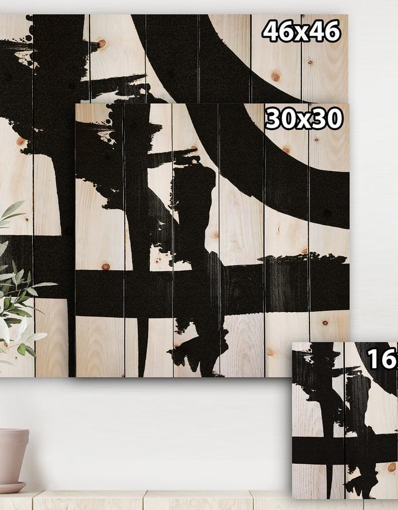 DesignQ Black & White Crossing Paths I - Modern & Contemporary Print On Natural Pine Wood