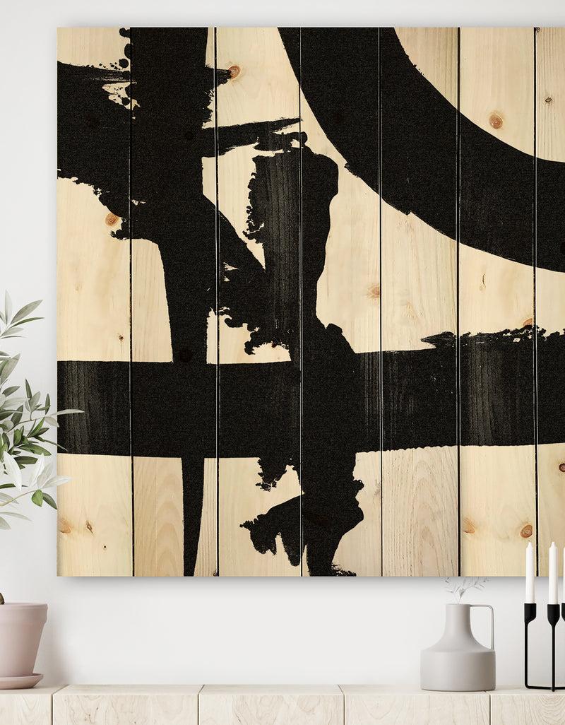 DesignQ Black & White Crossing Paths I - Modern & Contemporary Print on Natural Pine Wood