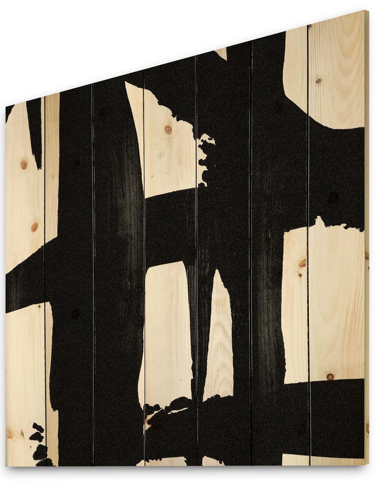 DesignQ Black & White Crossing Paths II - Modern & Contemporary Print On Natural Pine Wood