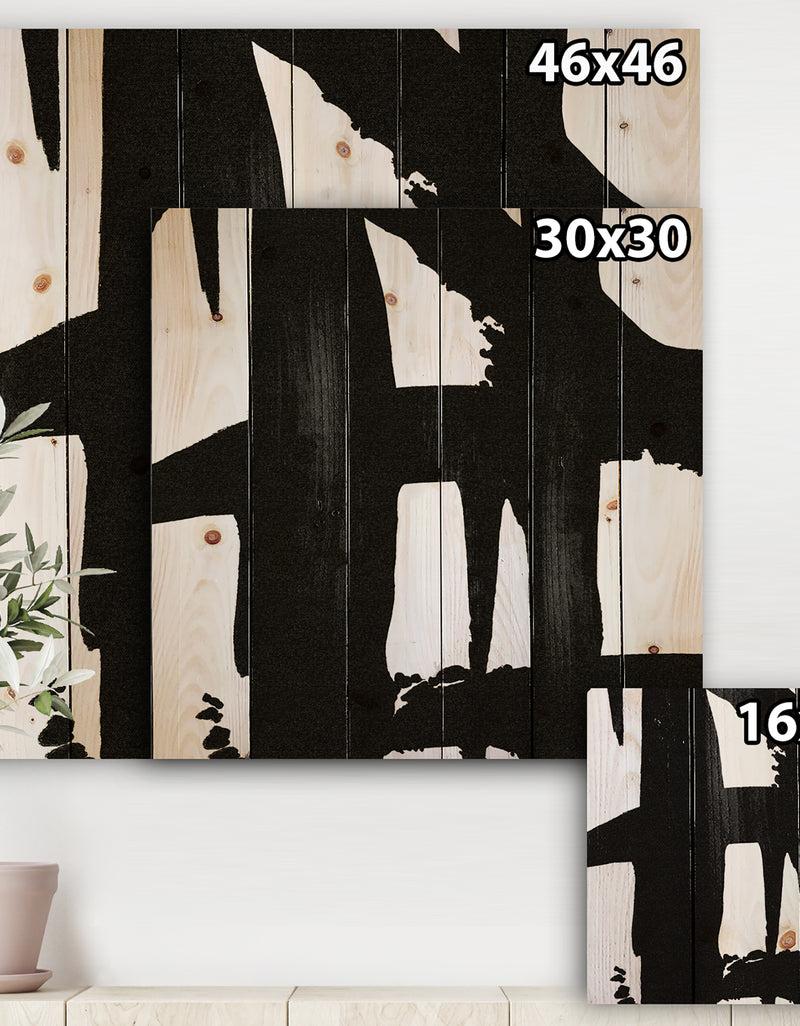 DesignQ Black & White Crossing Paths II - Modern & Contemporary Print On Natural Pine Wood