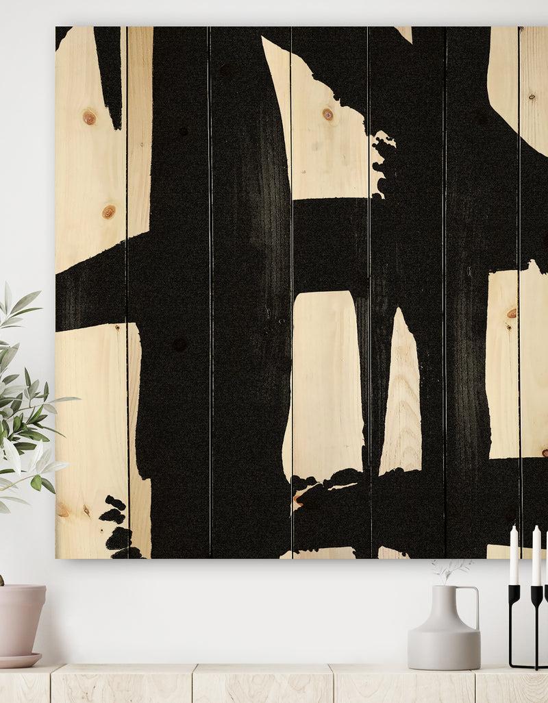 DesignQ Black & White Crossing Paths II - Modern & Contemporary Print on Natural Pine Wood