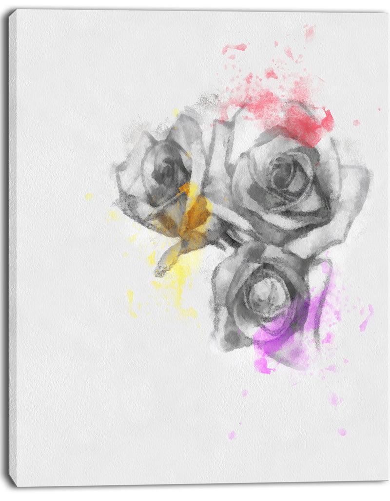 DesignQ Black White Watercolor Rose Sketch - Floral Canvas Artwork Print