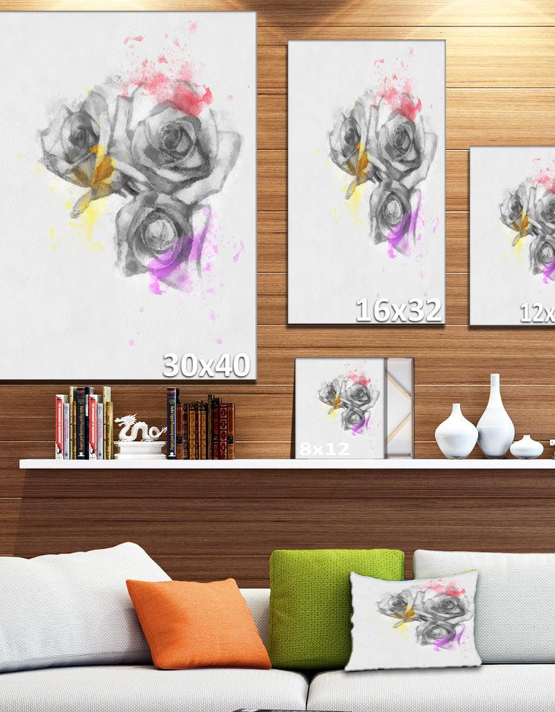 DesignQ Black White Watercolor Rose Sketch - Floral Canvas Artwork Print