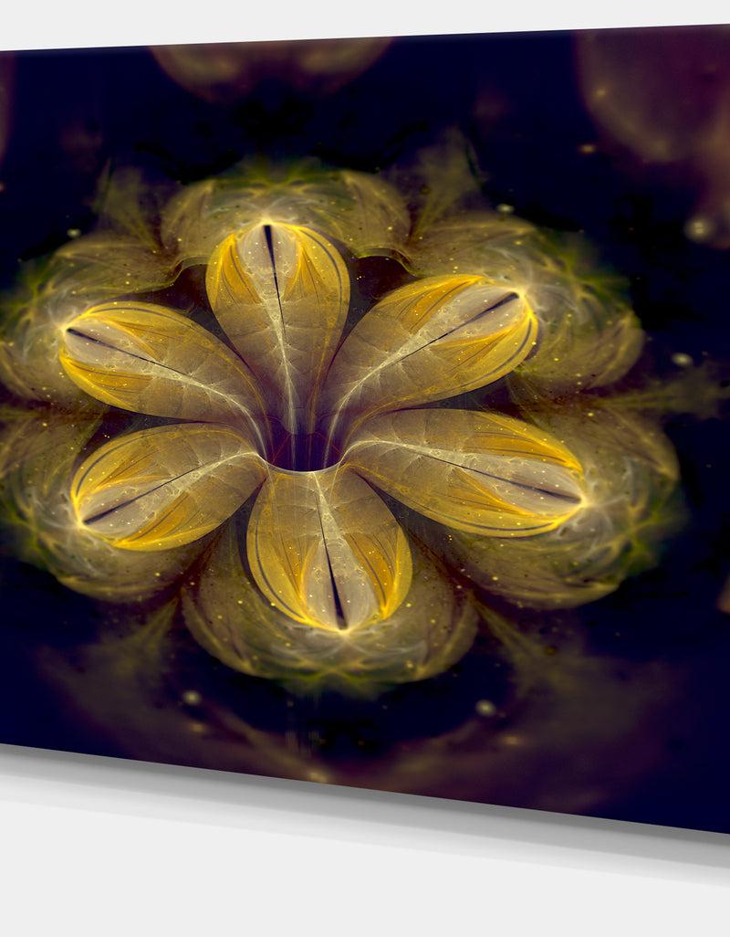 DesignQ Black Yellow Fractal Flower Pattern - Abstract Artwork On Canvas