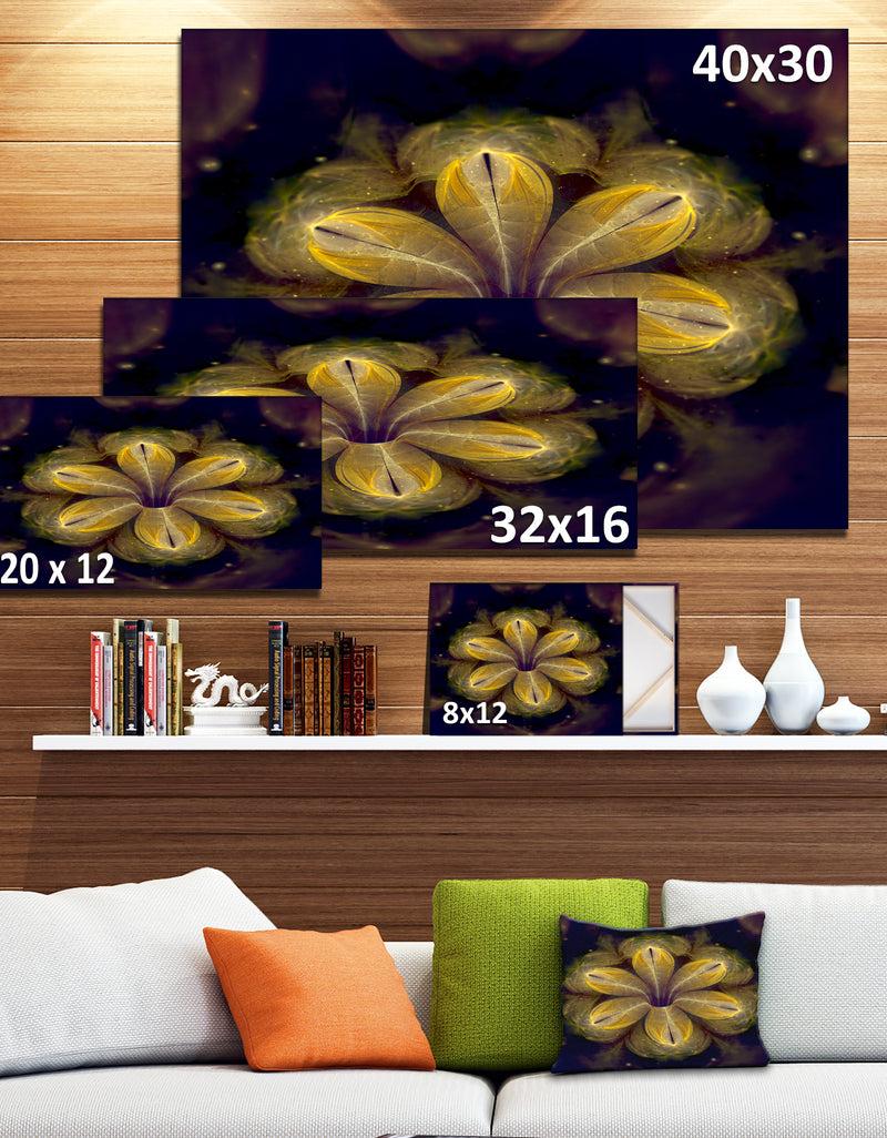 DesignQ Black Yellow Fractal Flower Pattern - Abstract Artwork On Canvas