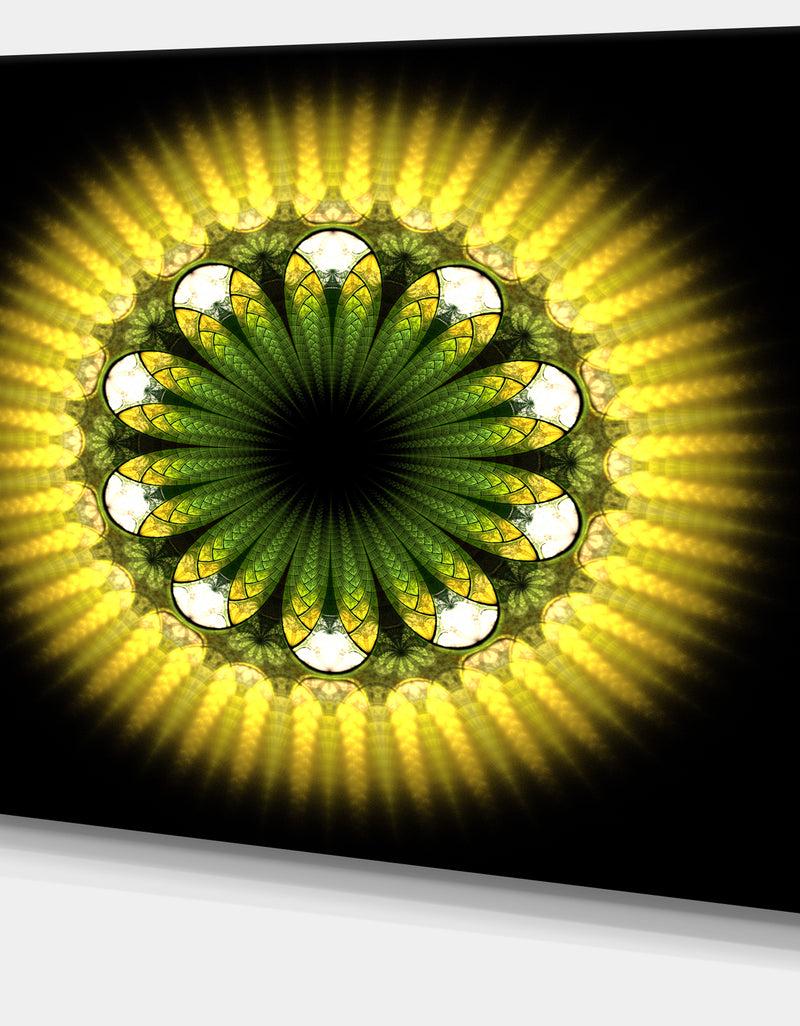 DesignQ Black Yellow Fractal Flower Pattern - Abstract Wall Art On Canvas