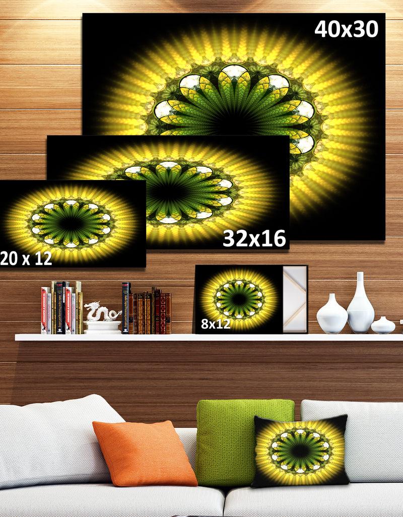 DesignQ Black Yellow Fractal Flower Pattern - Abstract Wall Art On Canvas