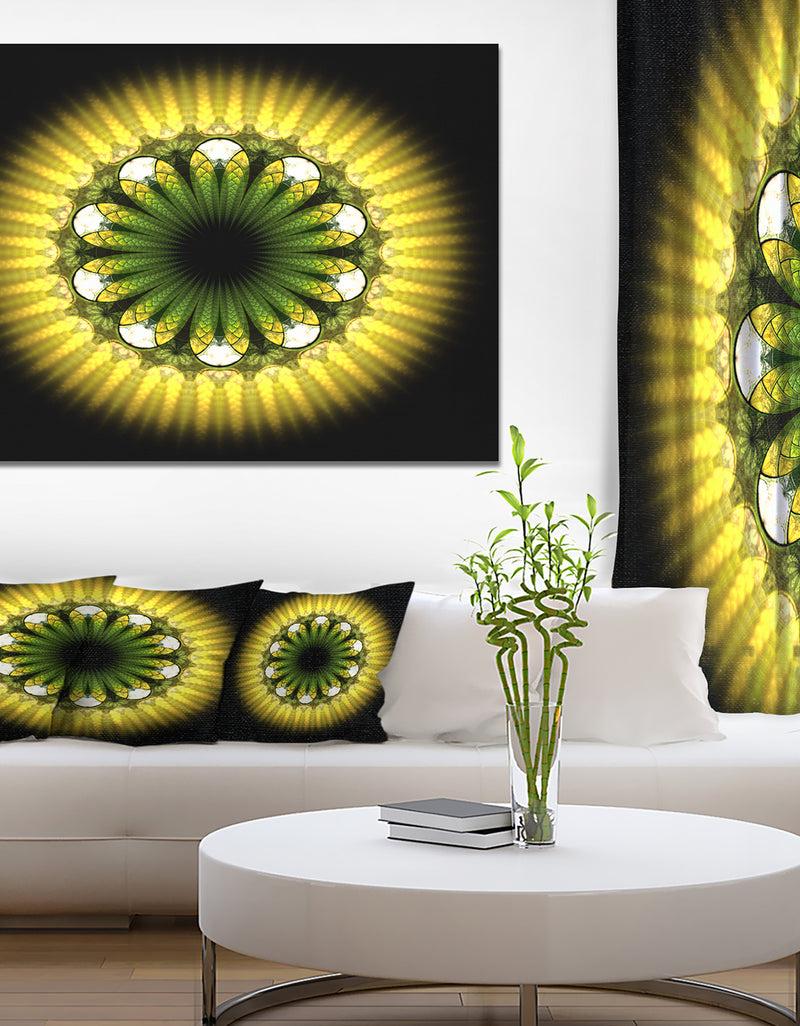 DesignQ Black Yellow Fractal Flower Pattern - Abstract Wall Art On Canvas