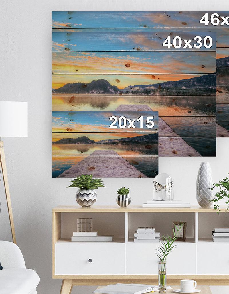 DesignQ Bled With Lake In Winter Slovenia - Bridge Print On Natural Pine Wood