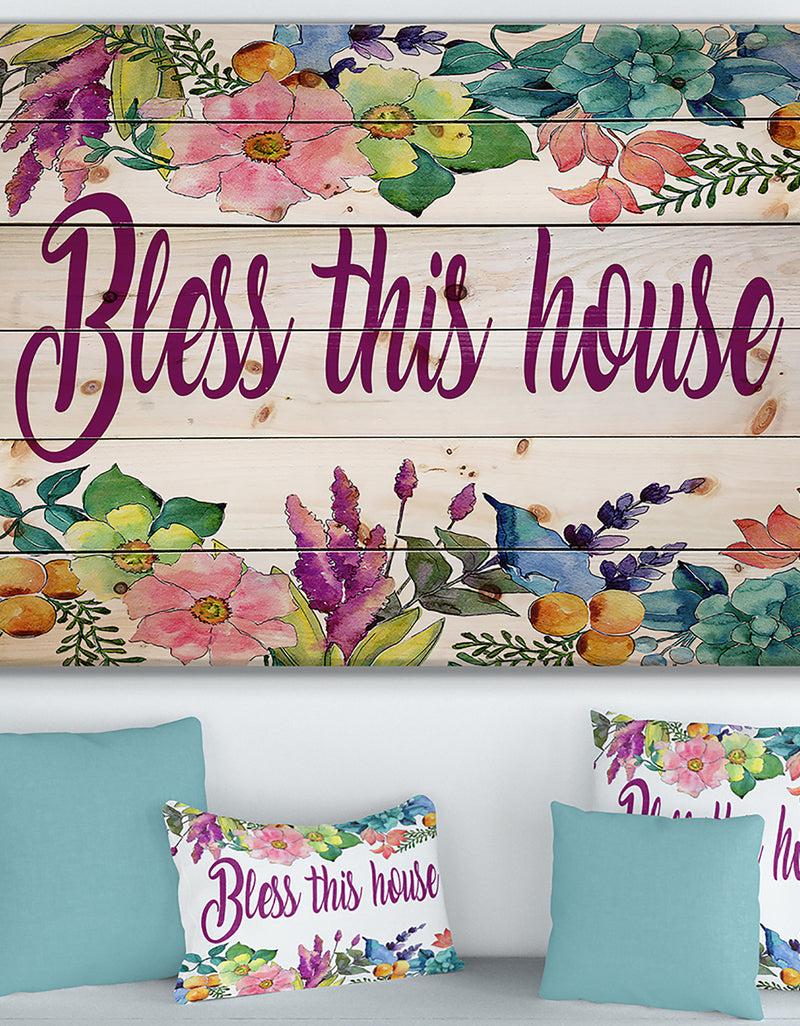 DesignQ Bless this home. Floral - Textual Entrance Art on Wood Wall Art