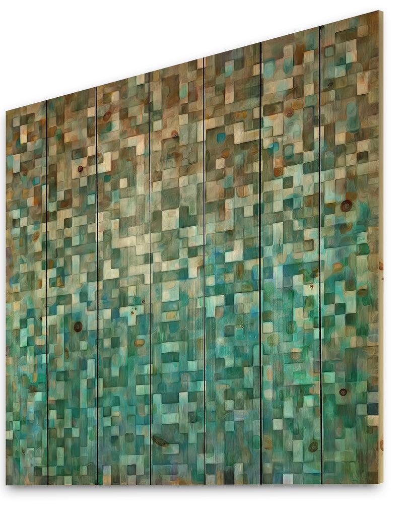 DesignQ Blocked Abstract - Nautical & Coastal Print On Natural Pine Wood