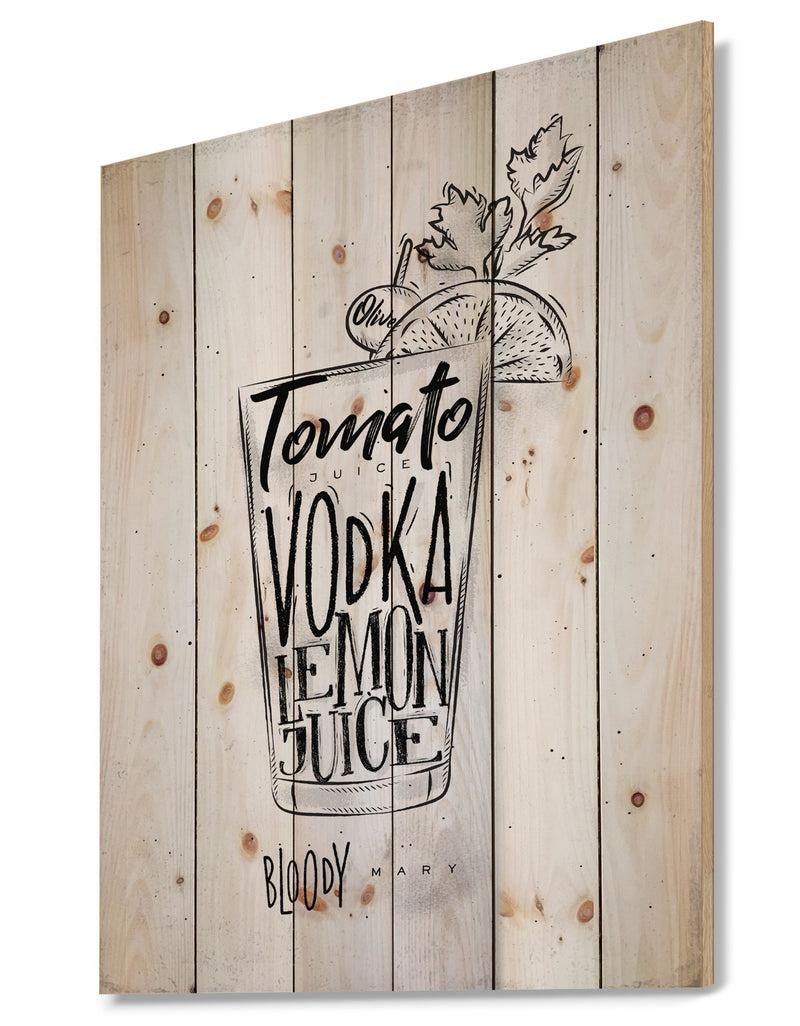 DesignQ Bloody Mary Cocktail - Food Painting Print On Natural Pine Wood